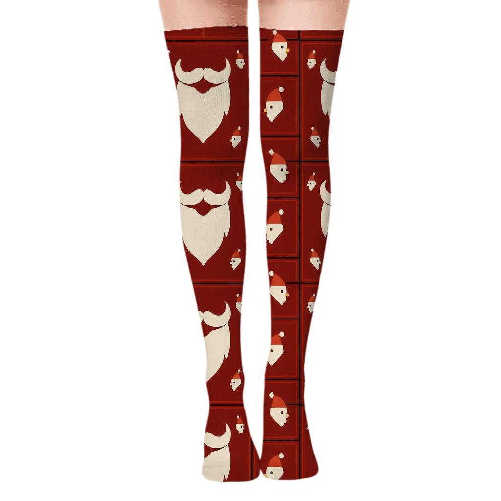 Minimal Beard Tiles With Santa Face Corners trendy patterned over-the-knee socks