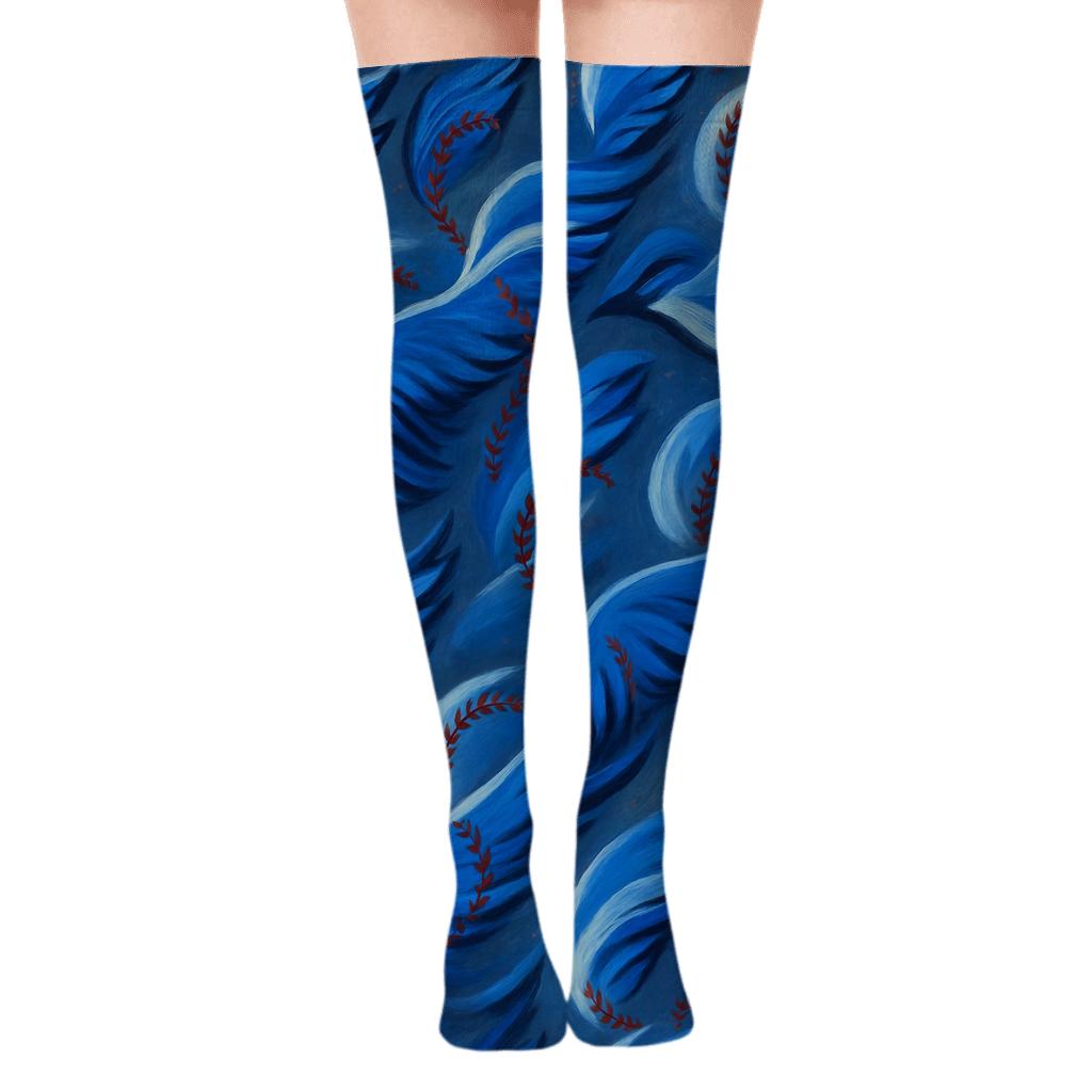 Nebula-Wrapped Blue-Jays Wing Mosaic trendy patterned over-the-knee socks