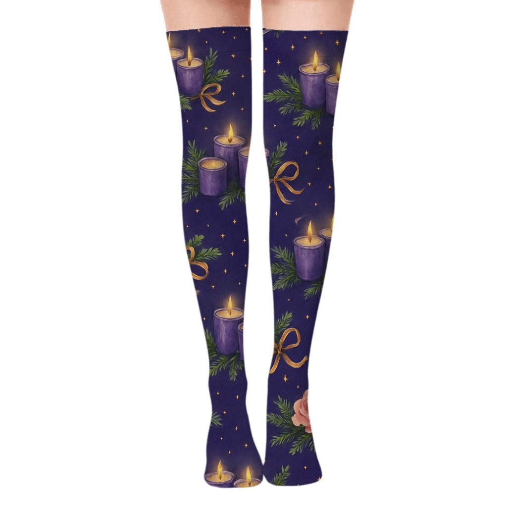 Starfield-Advent Candles Votive Cluster Stripe soft everyday over-the-knee socks