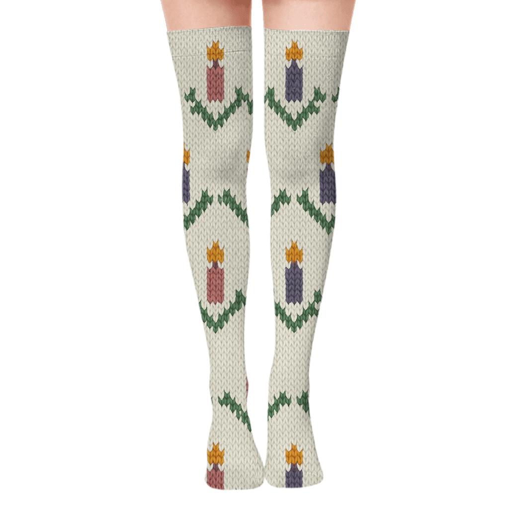 Evergreen Sprig Knit Illusion (Advent Candles Edition) trendy patterned over-the-knee socks
