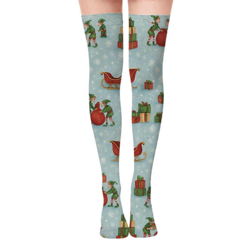 Toy Workshop Pattern Santa Claus Edition stylish fashion over-the-knee socks