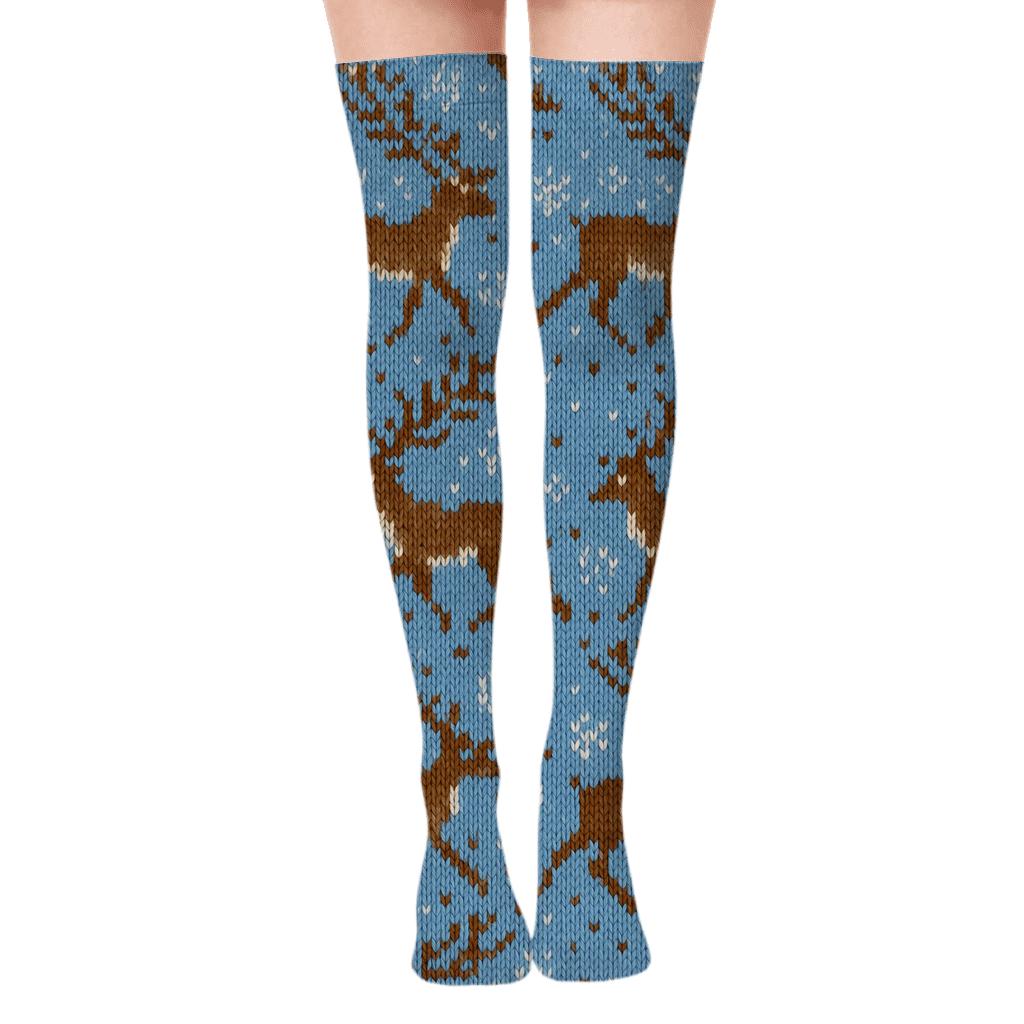 Reindeer Tundra Tracks All Over Knit Illusion premium cozy over-the-knee socks