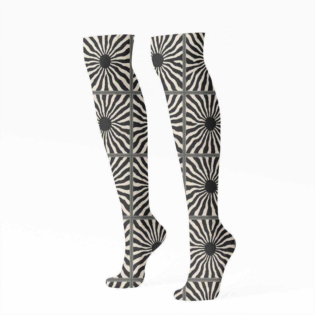 Radial Zebra Stripe Sunburst Tiles unique graphic knee-high socks