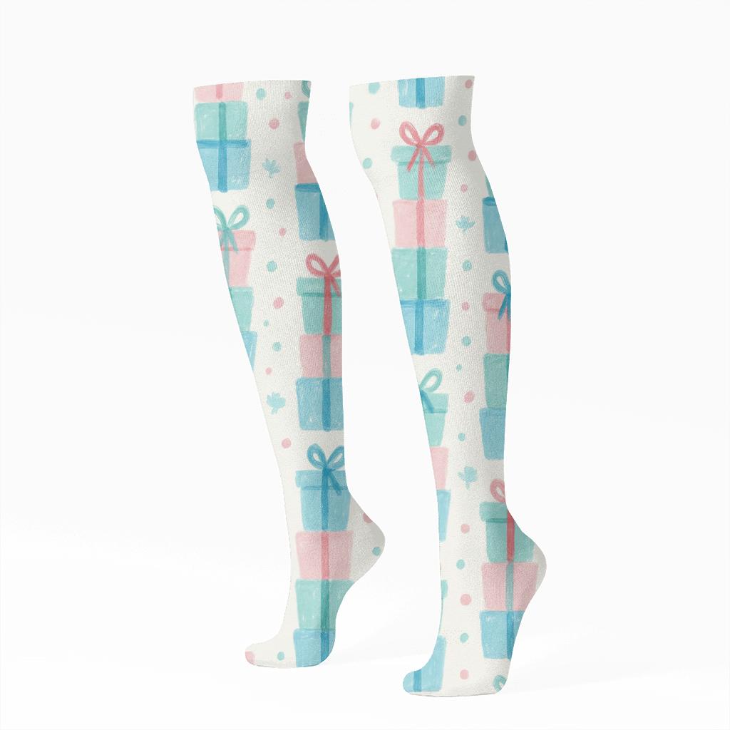 Pastel Party Stack Presents Pattern unique graphic knee-high socks