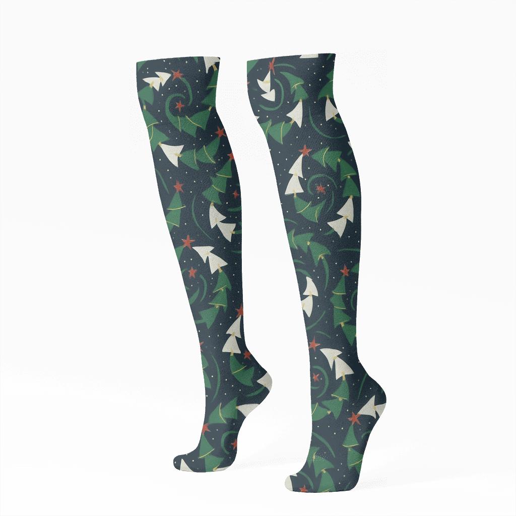 Xmas Tree Spiral Galaxy Pattern personalized knee-high socks