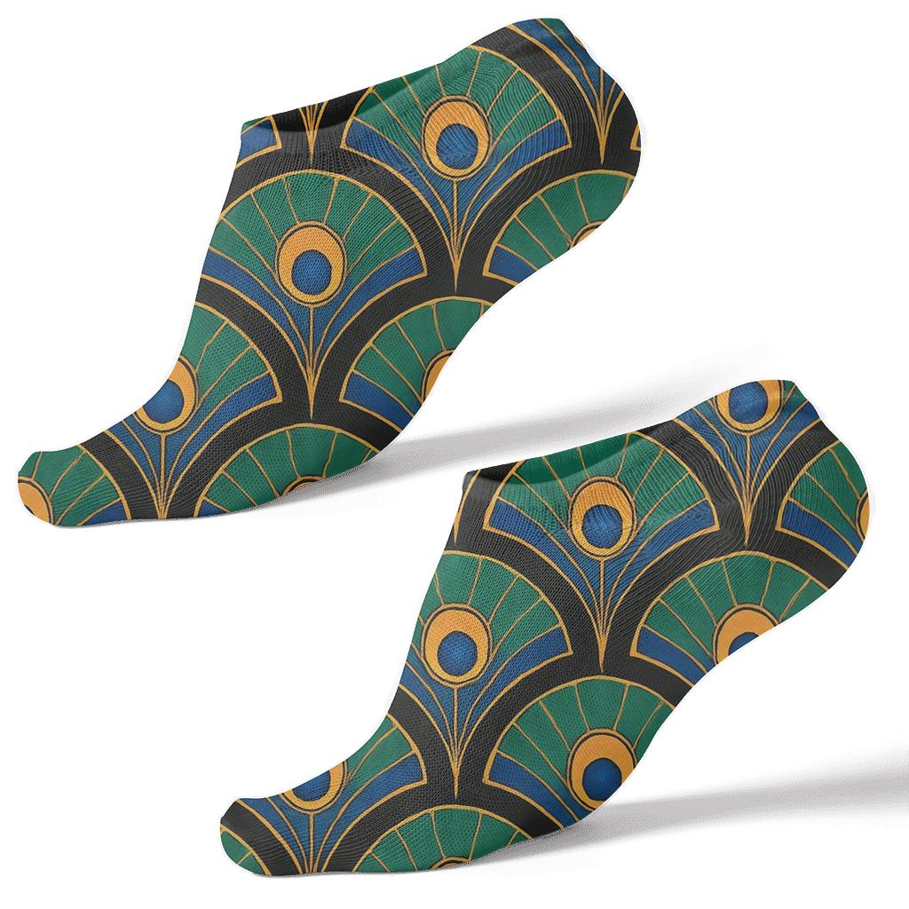 Peacock Fan Tessellation On Midnight Black stylish athletic ankle socks
