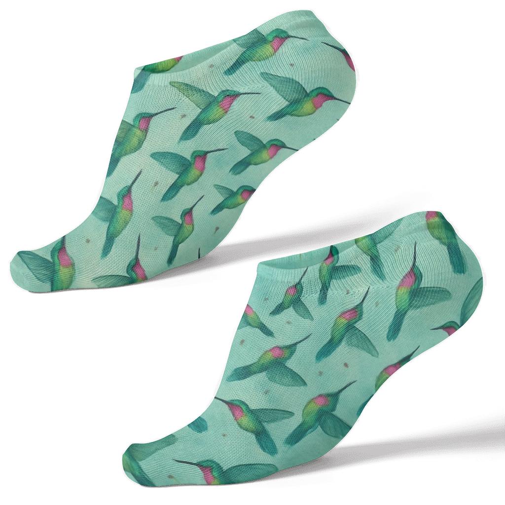 Hummingbird Orbit Rings On Soft Teal unique graphic ankle socks
