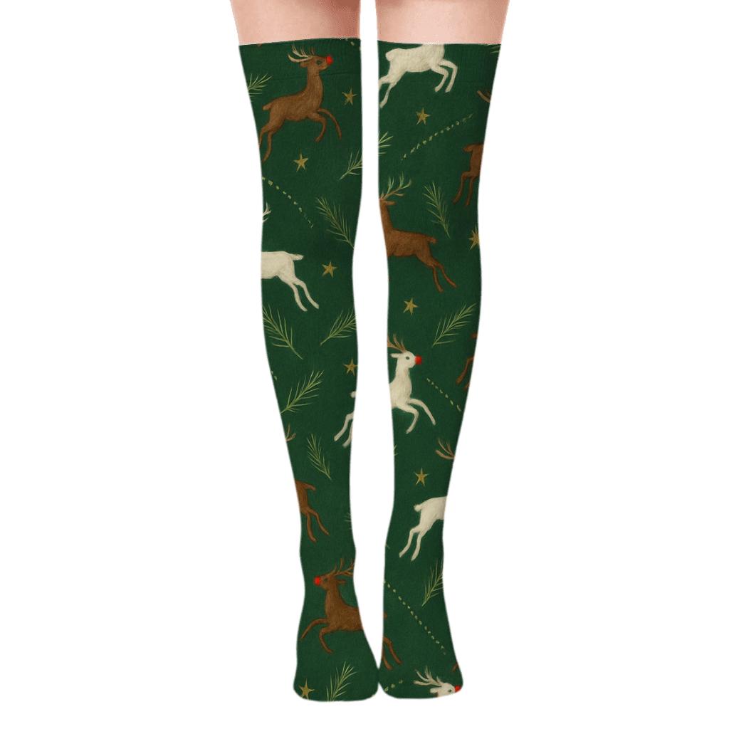 Glowing Nose Constellation, Rudolph Pattern Edition stylish fashion over-the-knee socks