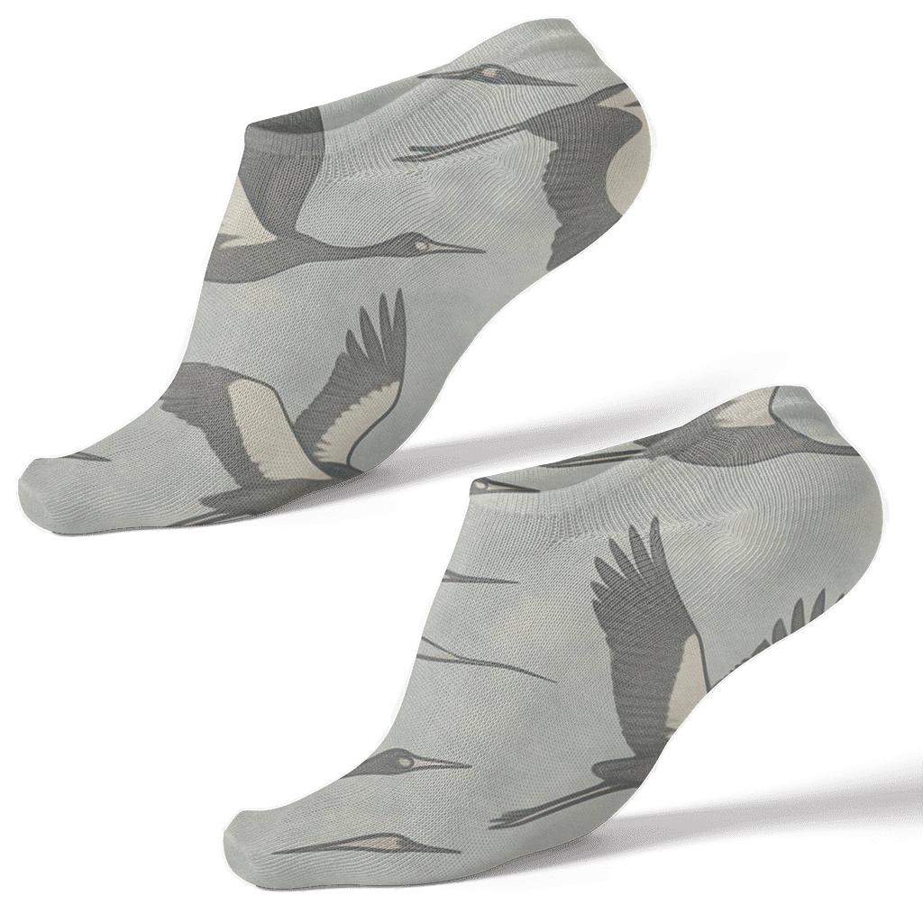 Cranes In Flight Diagonal Wave On Mist Blue designer print ankle socks