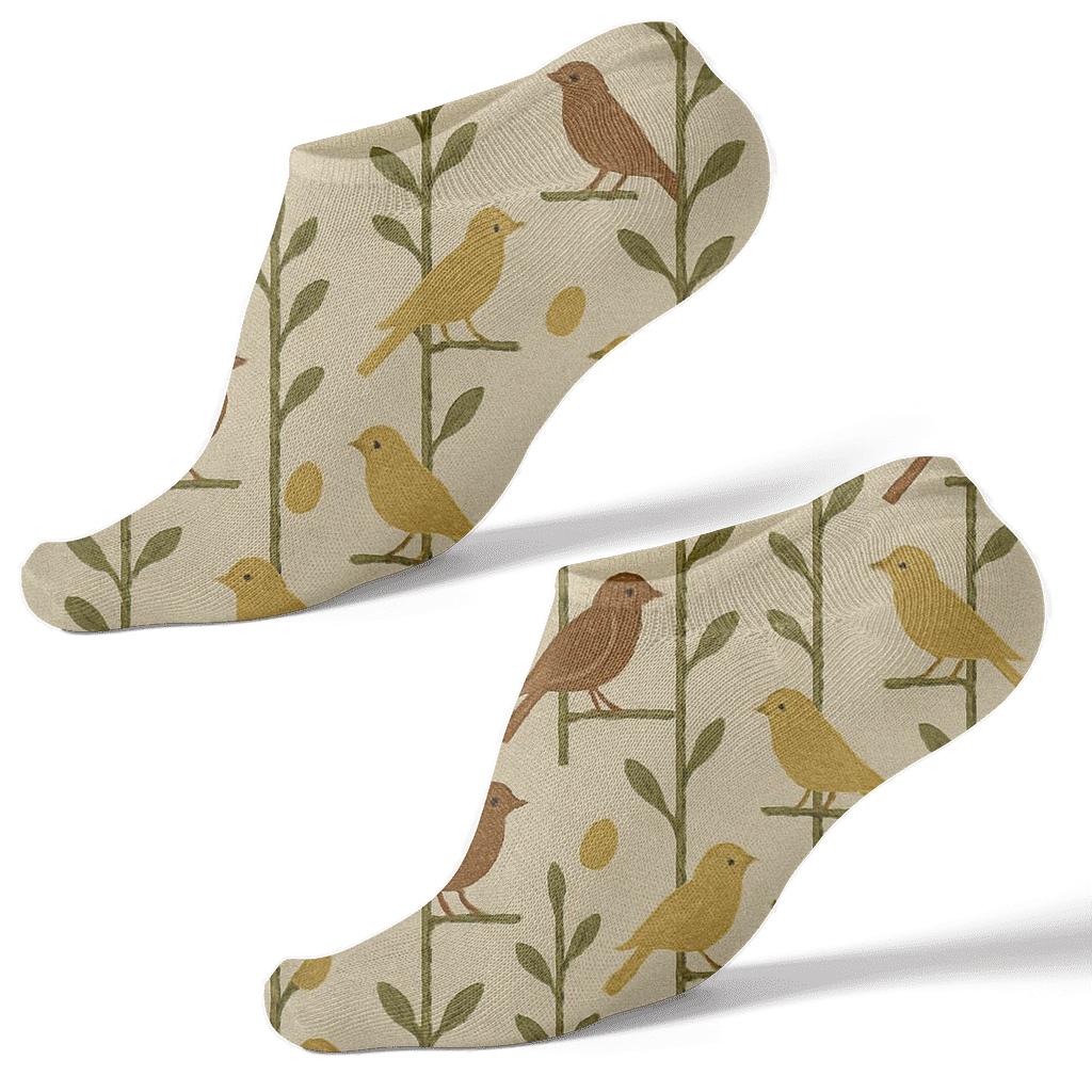 Perched Finch Stripe On Olive Branch Field comfortable cotton ankle socks