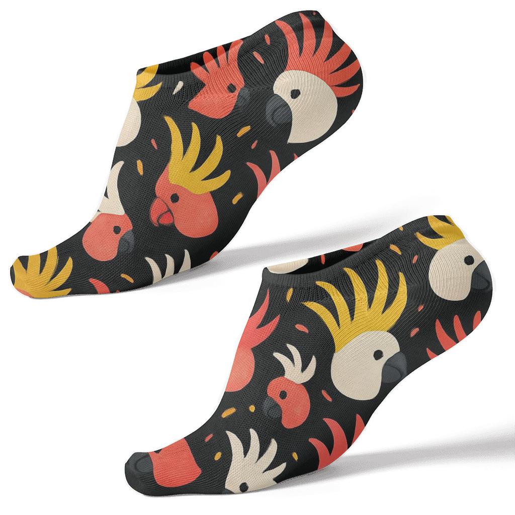 Cockatoo Crest Scatter On Ink Black comfortable cotton ankle socks