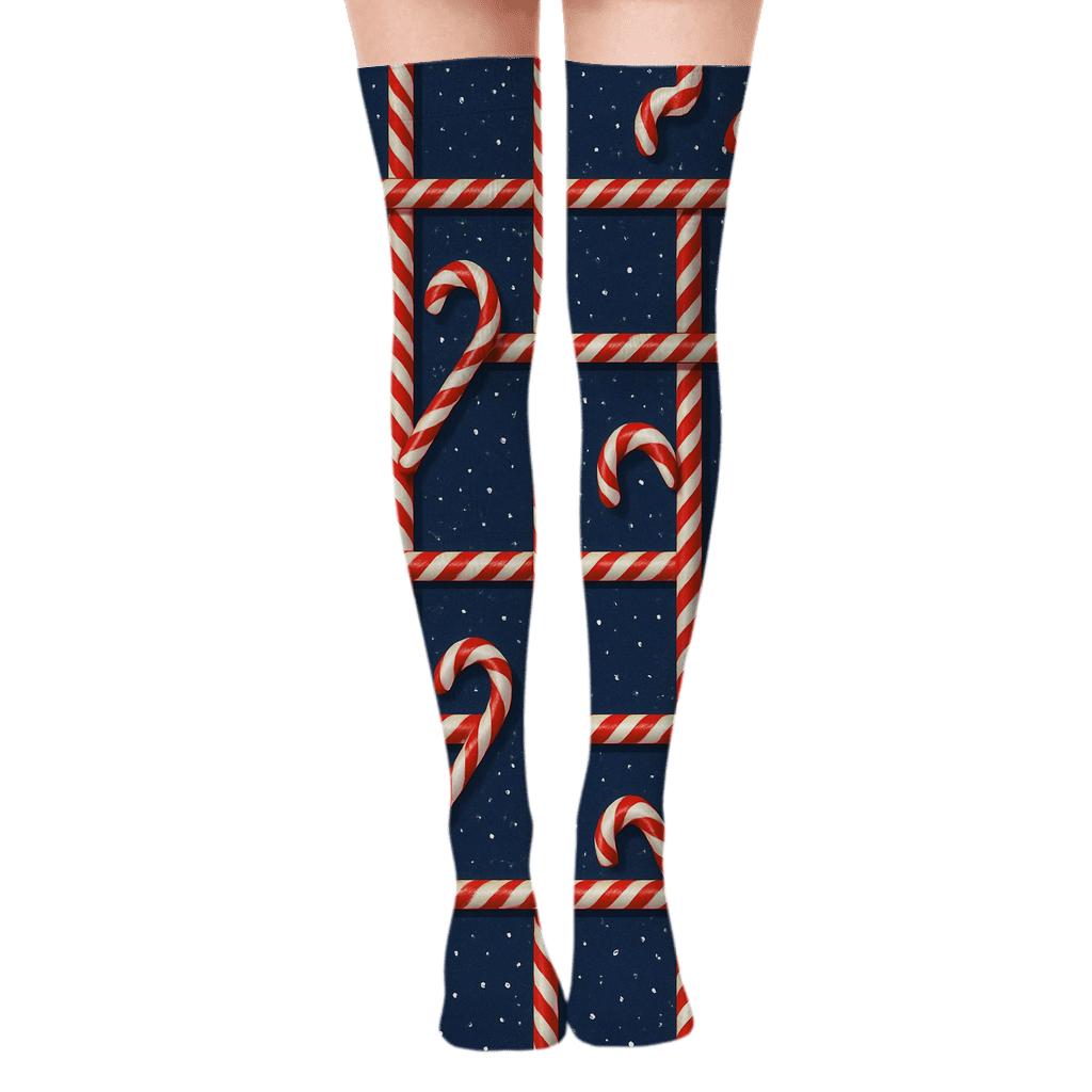 Candy Canes Constellation Tartan Grid premium cozy over-the-knee socks