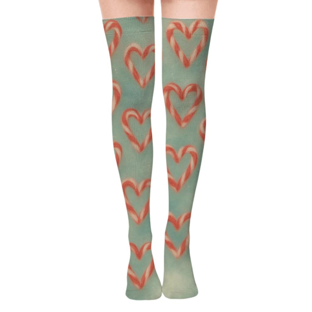Nebula Drift Hearts Of Candy Canes stylish fashion over-the-knee socks