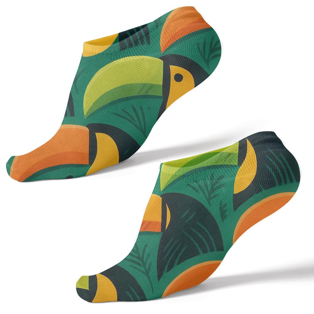 Tropical Toucan Beak Tiles On Emerald Field trendy patterned ankle socks