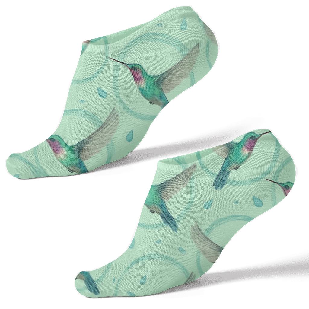 Hummingbird Halo Rings On Mint Background stylish athletic ankle socks
