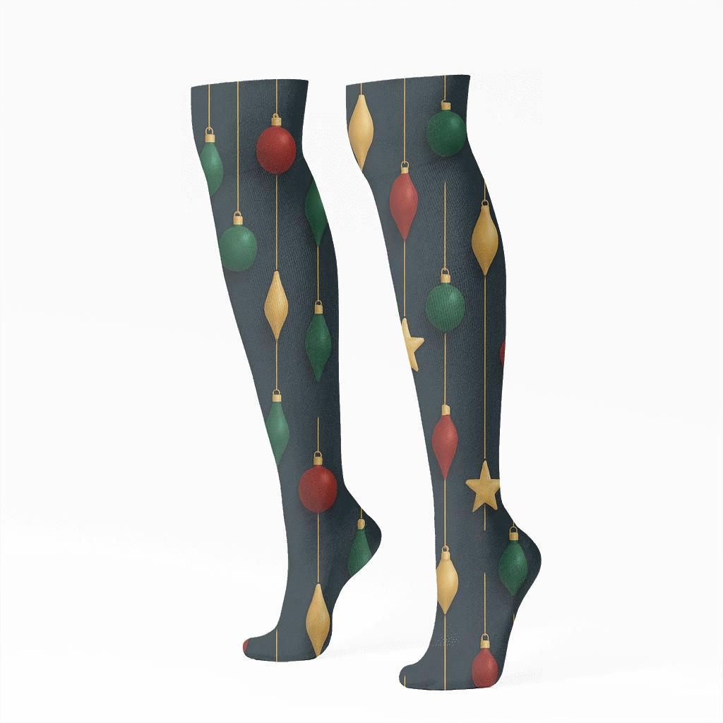 Ornament Droplet Xmas Cascade comfortable cotton knee-high socks