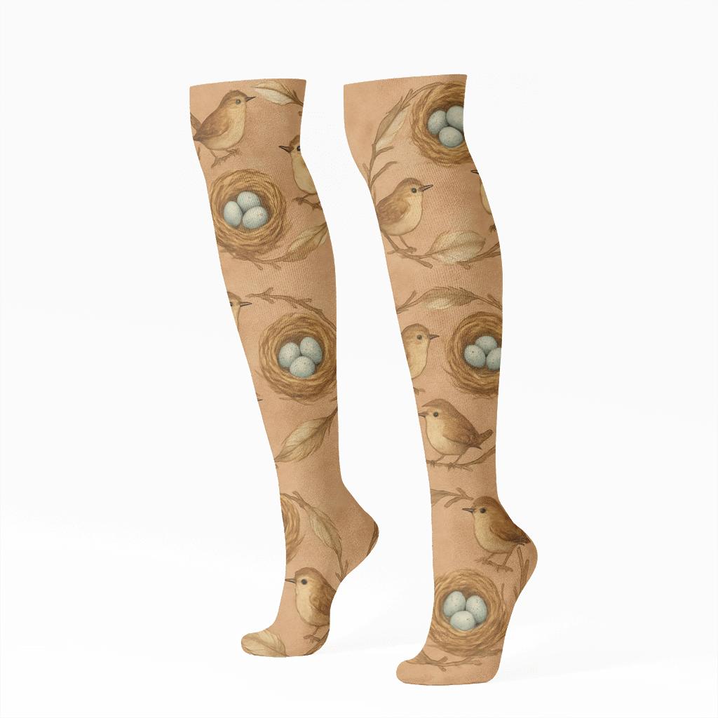 Wren Nest Ring Clusters On Soft Brown stylish athletic knee-high socks