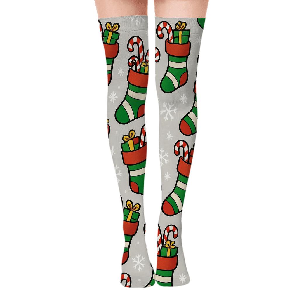 Striped Stocking Scatter Xmas Style premium cozy over-the-knee socks