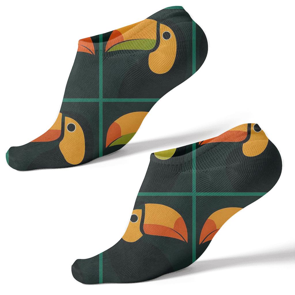 Toucan Profile Block Mosaic On Jungle Black designer print ankle socks