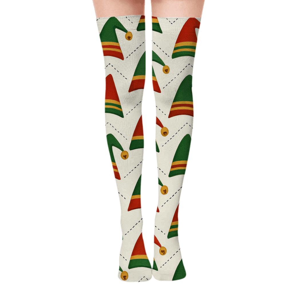 Xmas Elf Hat Chevron Rhythm stylish fashion over-the-knee socks