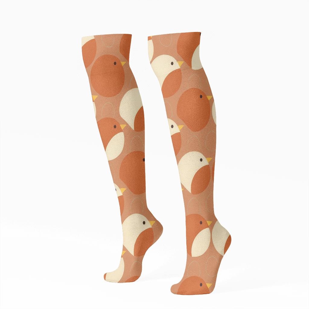Robin Breast Arc Lattice On Soft Clay soft everyday knee-high socks