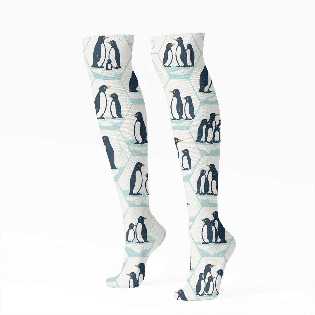 Penguin Ice Floe Hex Tiling On Frost White custom knee-high socks