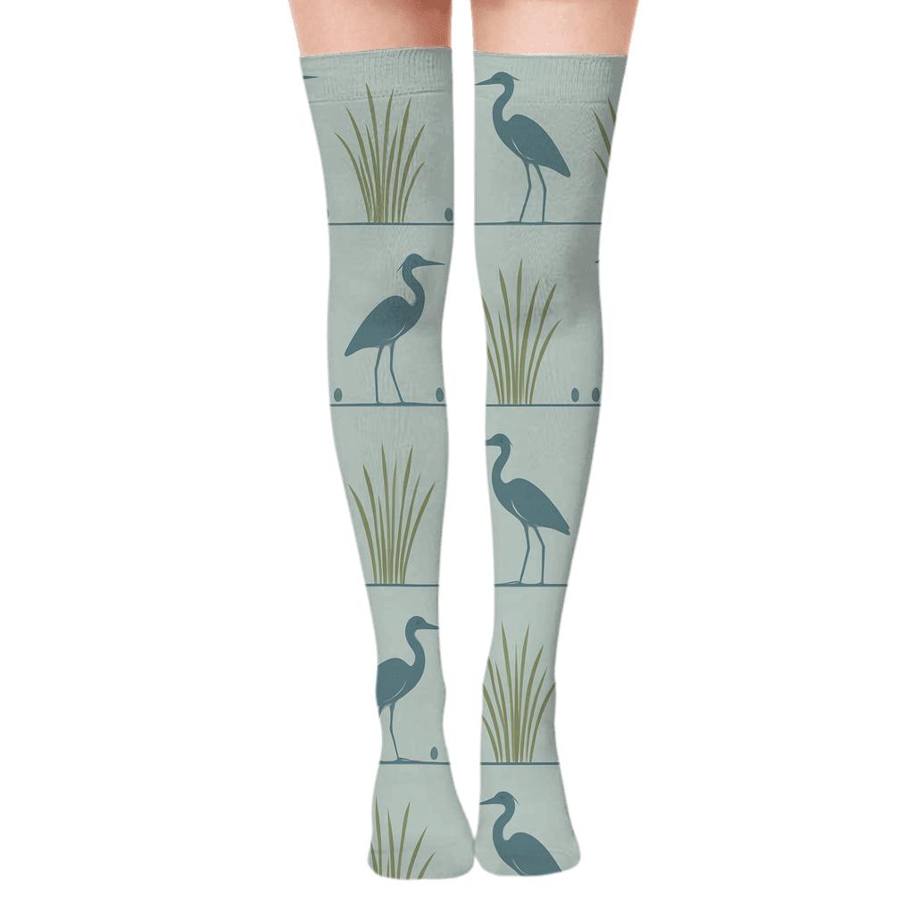 Heron Marsh Silhouette Bands On Mist Blue stylish fashion over-the-knee socks