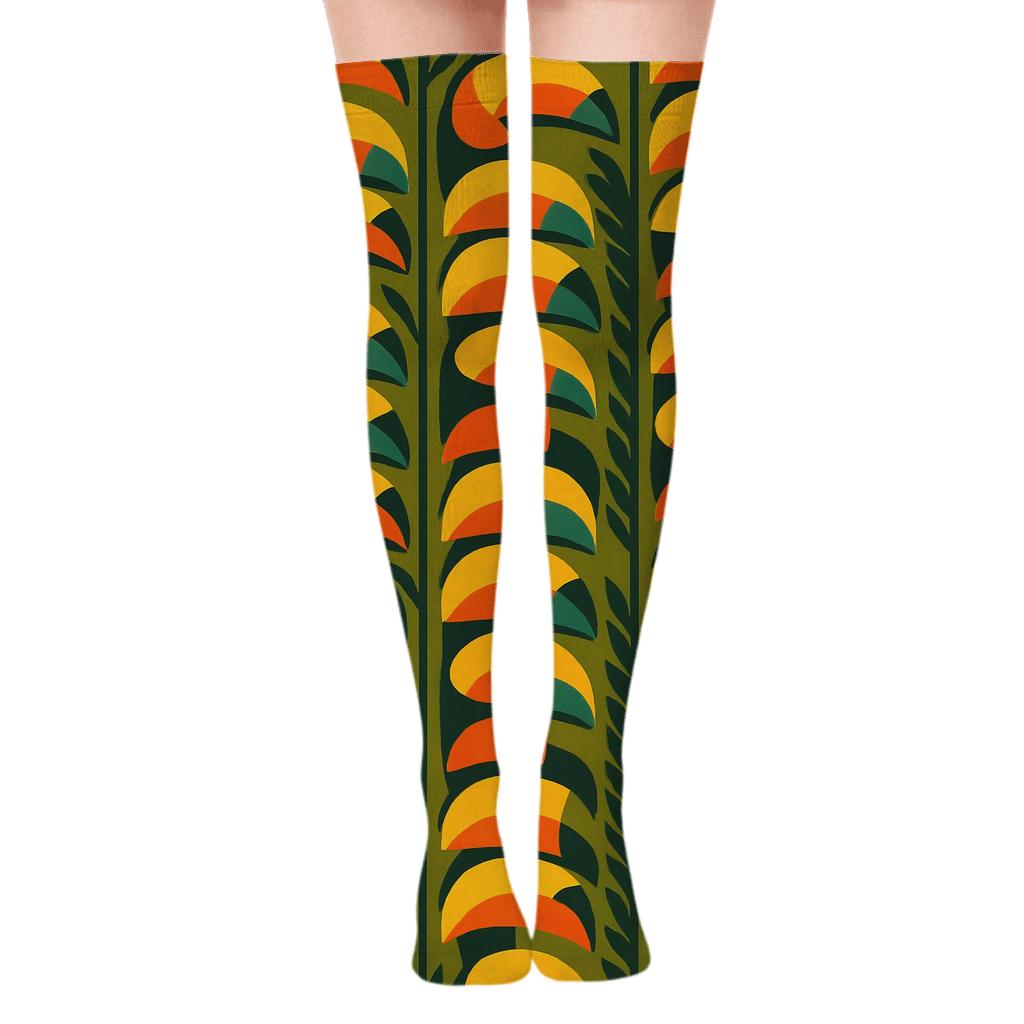 Toucan Beak Stack Towers On Jungle Olive comfortable cotton over-the-knee socks