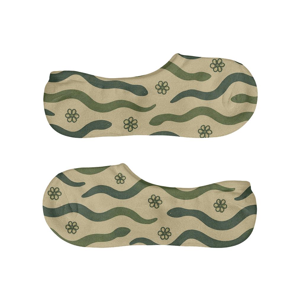 Desert Bloom With Snake Silhouette Bands designer print no-show socks