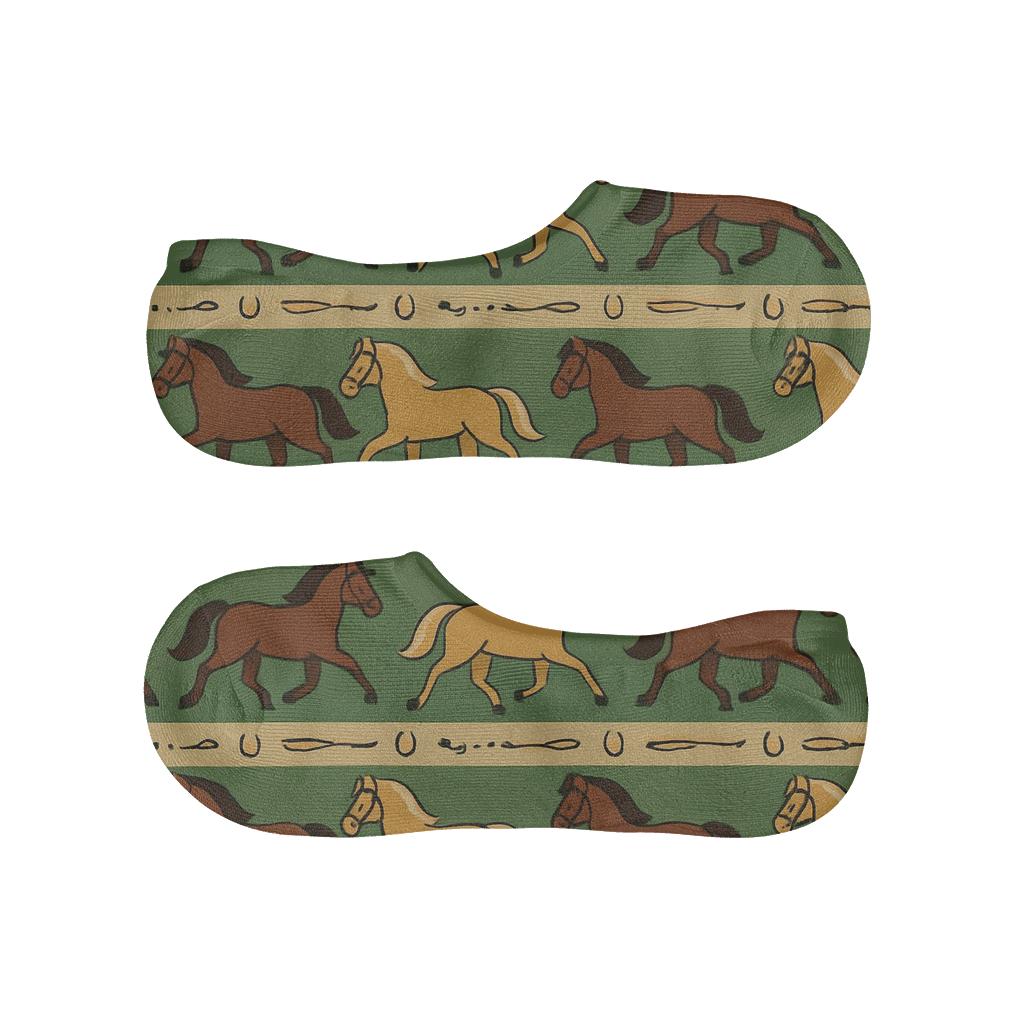 Horse Silhouette Meadow Bands Pattern soft cotton no-show socks