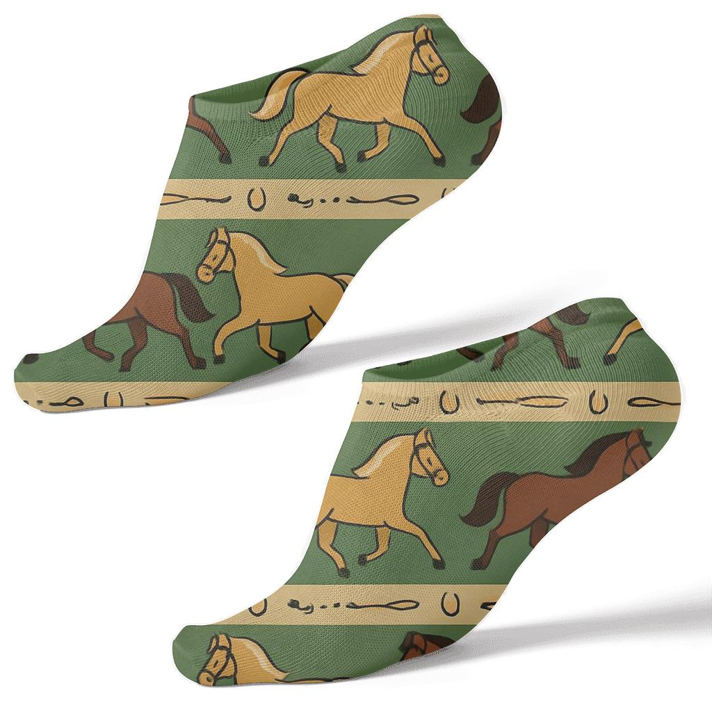 Horse Silhouette Meadow Bands Pattern premium sports ankle socks