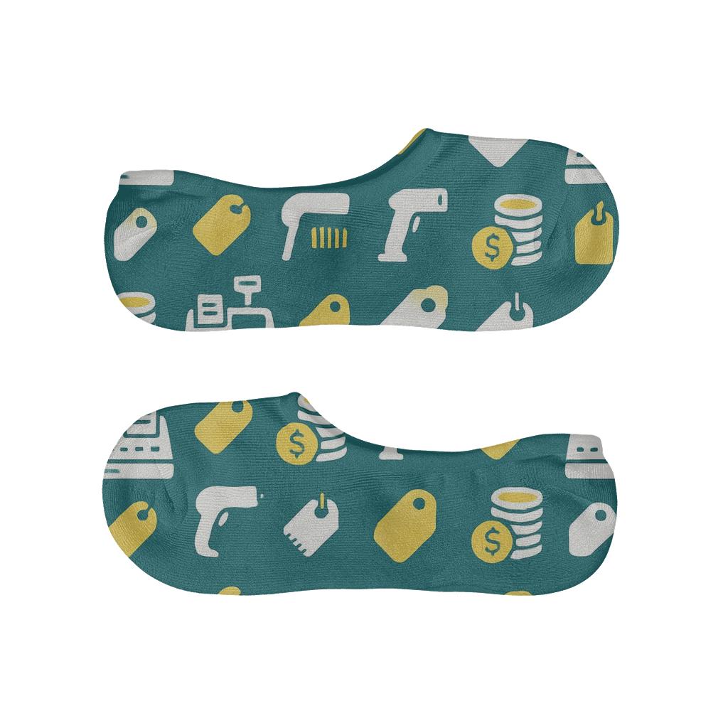 Cashier Constellation Checkout Grid designer printed no-show socks