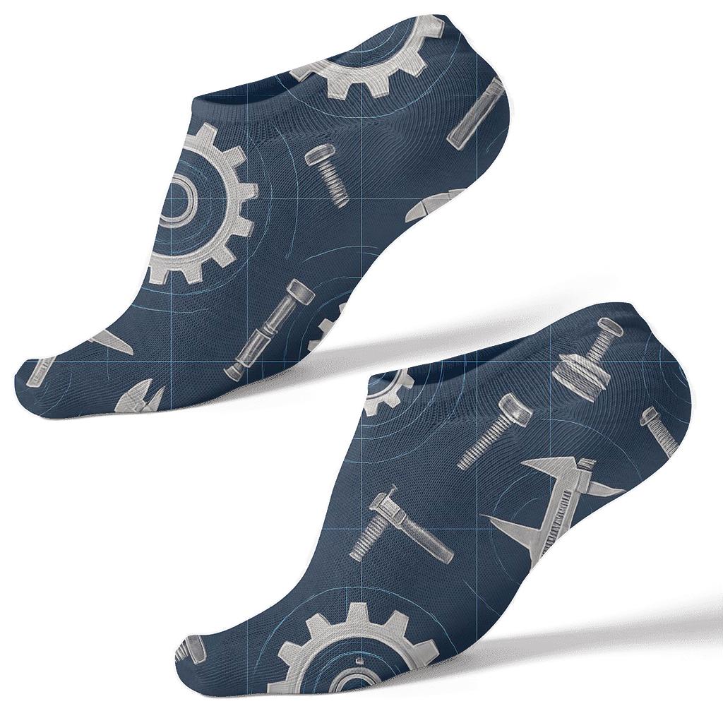 Mechanical Engineer Blueprint Orbit Grid comfortable cotton ankle socks