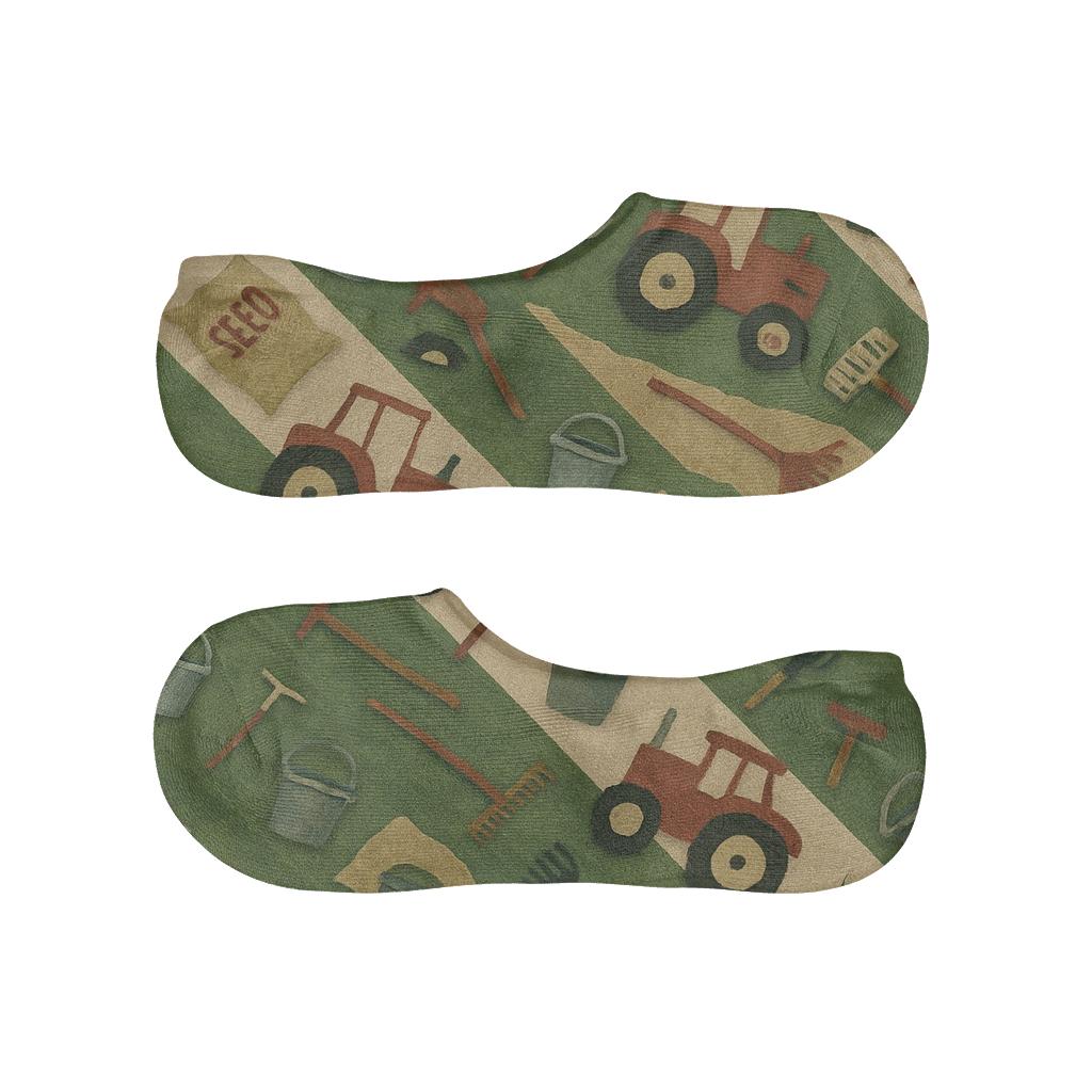 Patchwork Tractor Parade Pattern Farmer anti-slip no-show socks