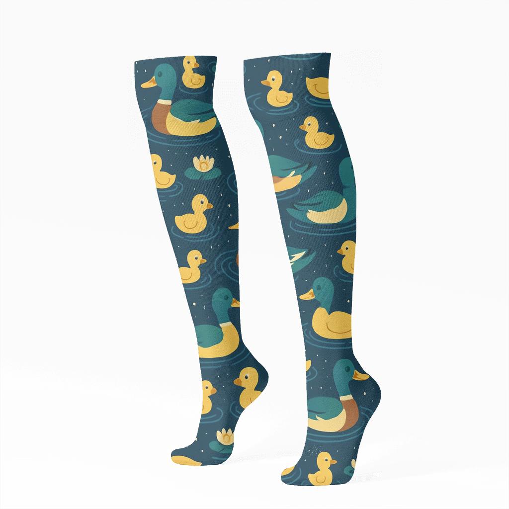 Starstream-Duck Constellation Pond Pattern comfortable cotton knee-high socks