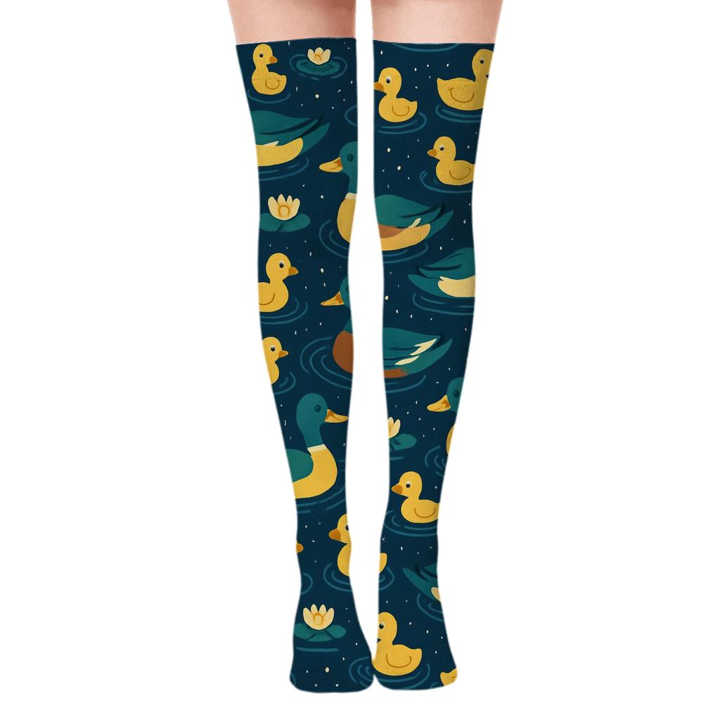 Starstream-Duck Constellation Pond Pattern designer print over-the-knee socks
