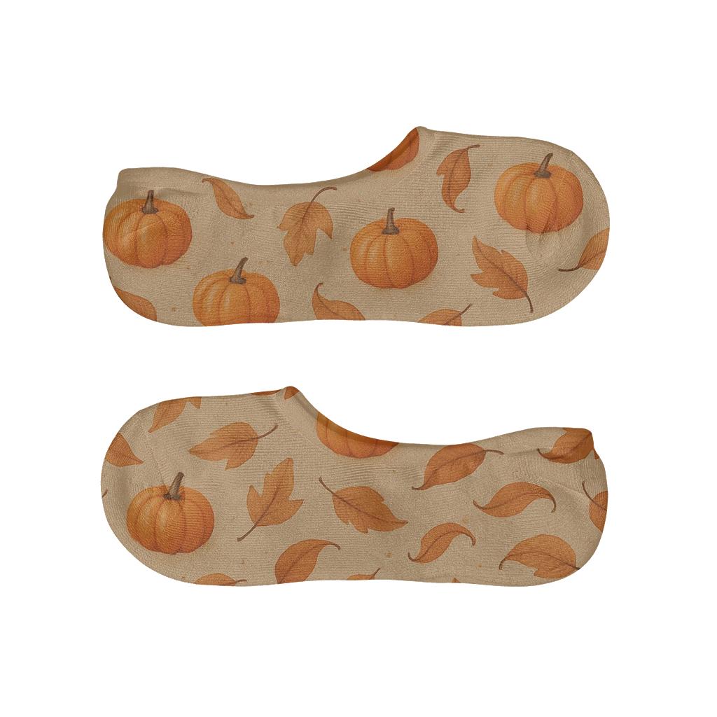 Autumn Pumpkin Leaf Scatter On Neutral Kraft Background personalized invisible socks
