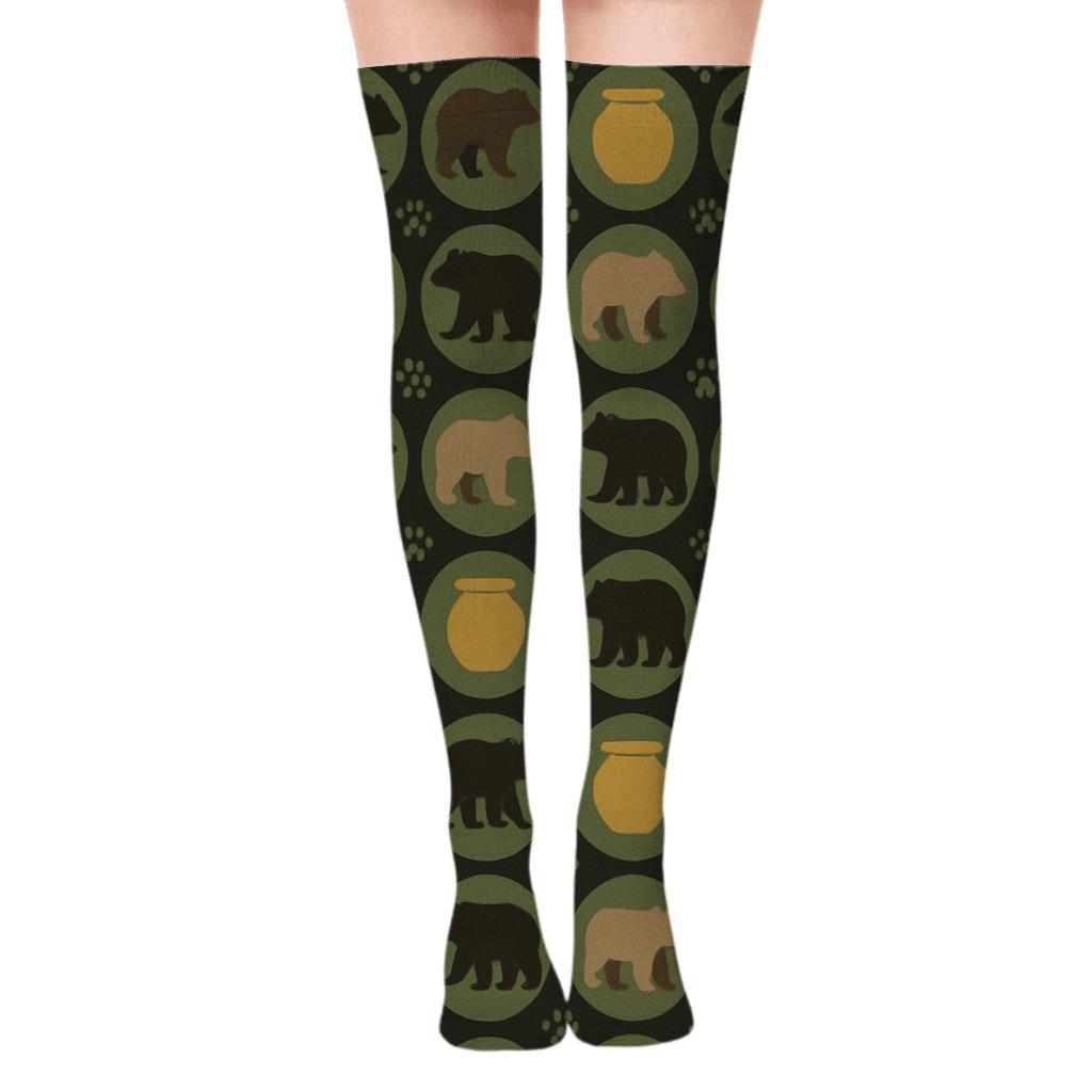 Bear Constellation Honey Forest Grid custom over-the-knee socks