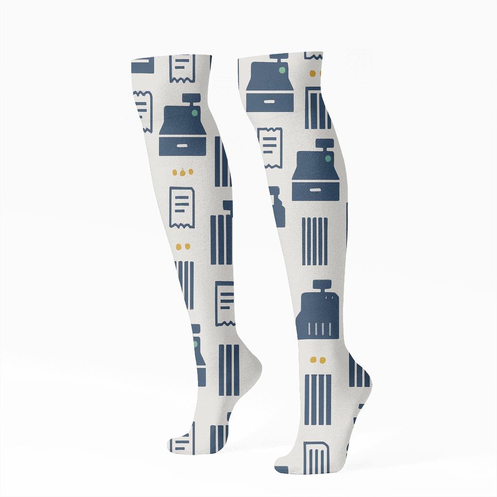 Barcode Boulevard Cashier Pattern comfortable cotton knee-high socks