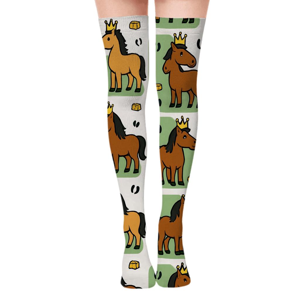 Pasture Crown Grid With Horse Royals unique graphic over-the-knee socks