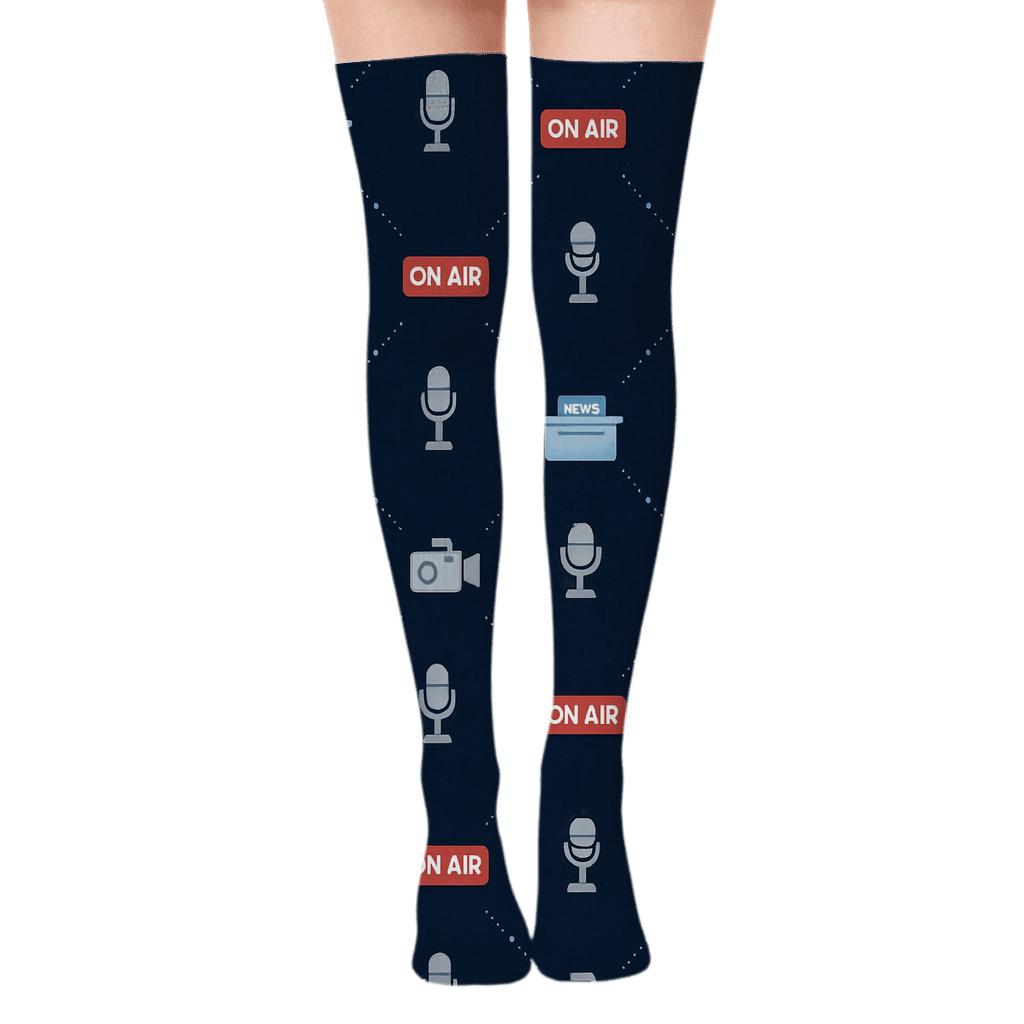 News Anchor Constellation Broadcast Grid premium cozy over-the-knee socks