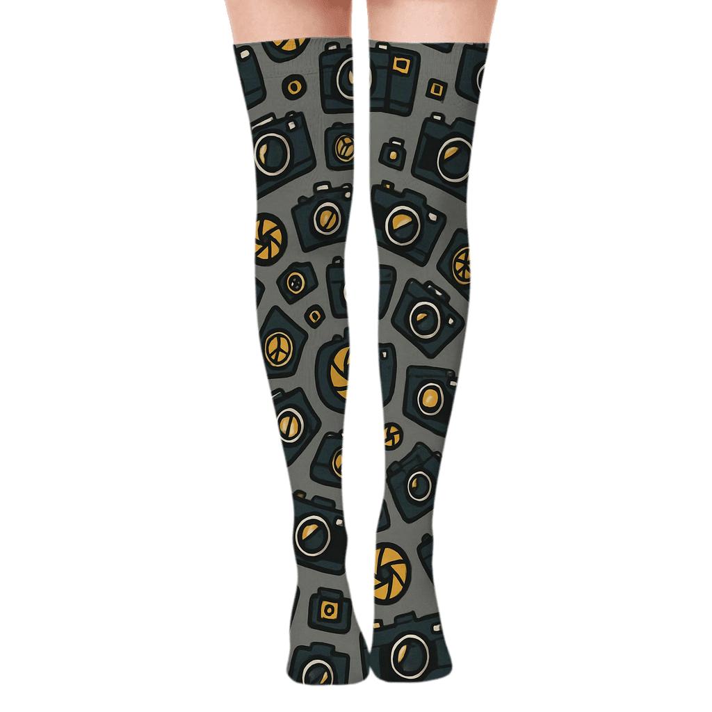 Photographer Shutter Spiral Mosaic trendy patterned over-the-knee socks