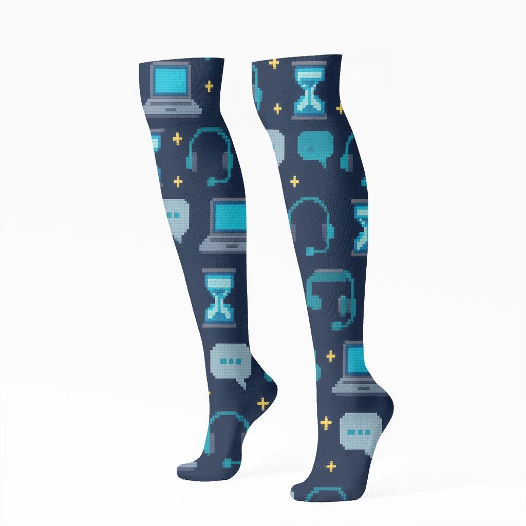 Pixel Grid Nebula For Help Desk With It Support Specialist Detail personalized knee-high socks