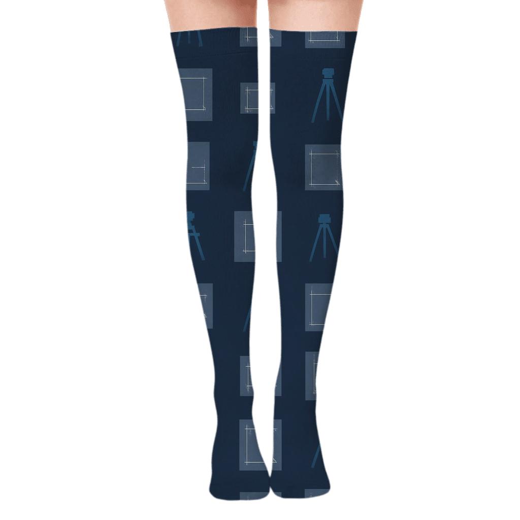 Civil Engineer Blueprint Constellation Grid premium cozy over-the-knee socks