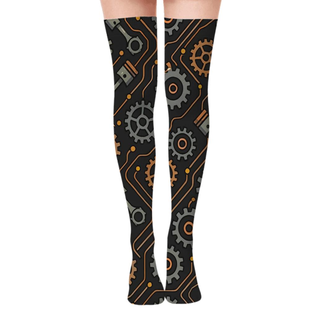 Circuit Gearwave Pattern Mechanical Engineer comfortable cotton over-the-knee socks