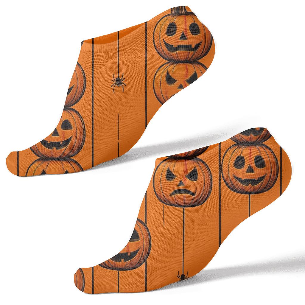 Stacked Pumpkin Totem Stripes On Orange Background stylish athletic ankle socks