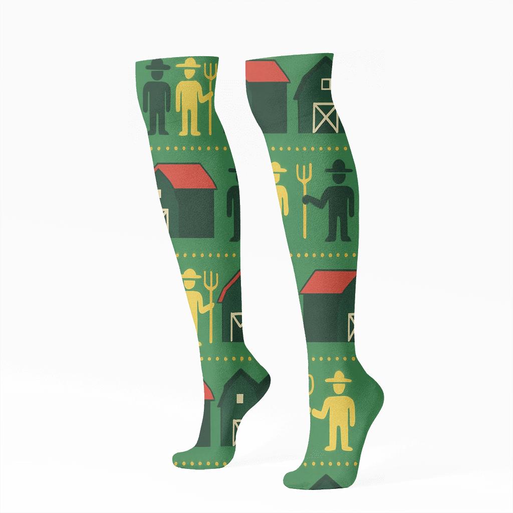 Barn Row Pattern With Farmer Silhouettes premium sports knee-high socks