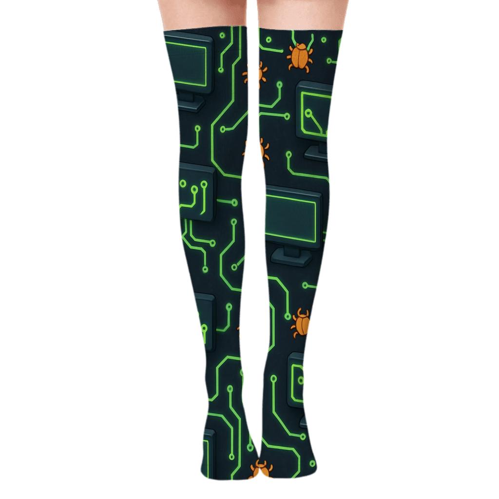 Circuit Rhythm Grid For Software Developer Life comfortable cotton over-the-knee socks