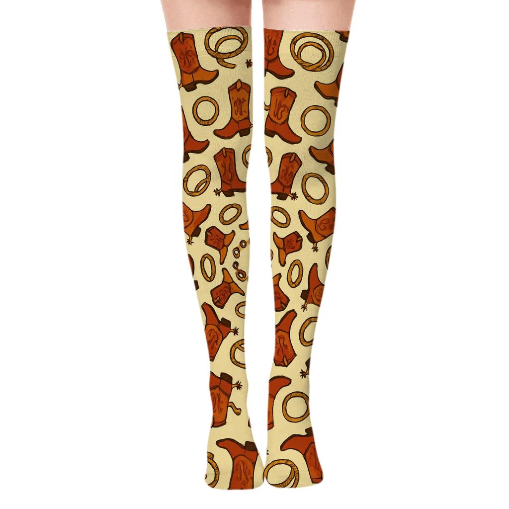 Boots And Rancher Lasso Orbit Ring Pattern custom over-the-knee socks