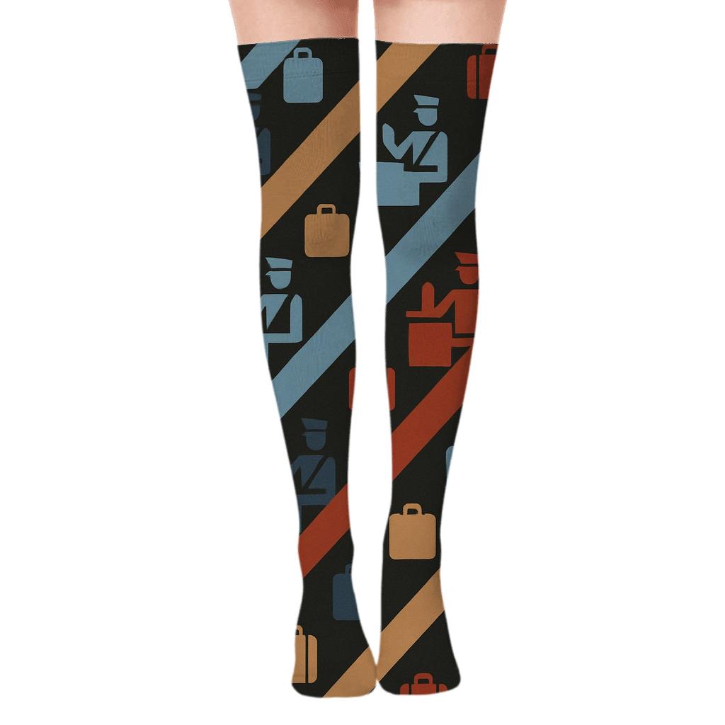Constellation Lanes Of Travel With Immigration Officer Silhouettes premium cozy over-the-knee socks